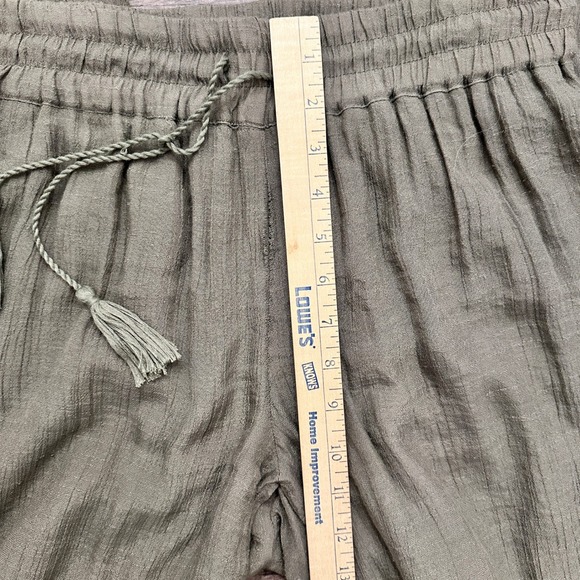 New Directions Linen Look Wide Leg Lined Pants Olive Crochet Side Trim Size M - Picture 5 of 11